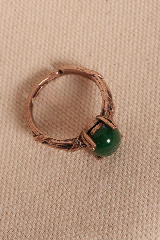 Yeşil Akik Taşlı Ayarlanabilir Otantik Bakır Yüzük