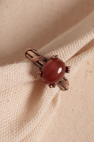 Akik Taşlı Ayarlanabilir Otantik Bakır Yüzük