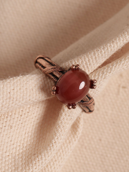 Akik Taşlı Ayarlanabilir Otantik Bakır Yüzük
