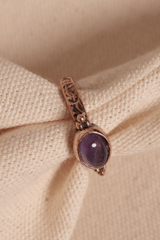 Ametist Taşlı Ayarlanabilir Otantik Bakır Yüzük