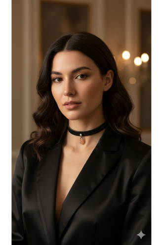 925 Ayar Bal Rengi Damla Taş Sallantılı, Deri Choker Kolye 925 Ayar Bal Rengi Damla Taş Sallantılı, Deri Choker Kolye