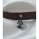 925 Ayar Füme Damla Taş Sallantılı, Deri Choker Kolye 925 Ayar Füme Damla Taş Sallantılı, Deri Choker Kolye