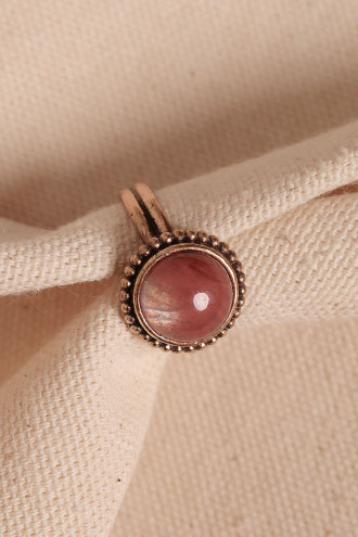 Pembe Kedi Gözü Taşlı Ayarlanabilir Otantik Yüzük