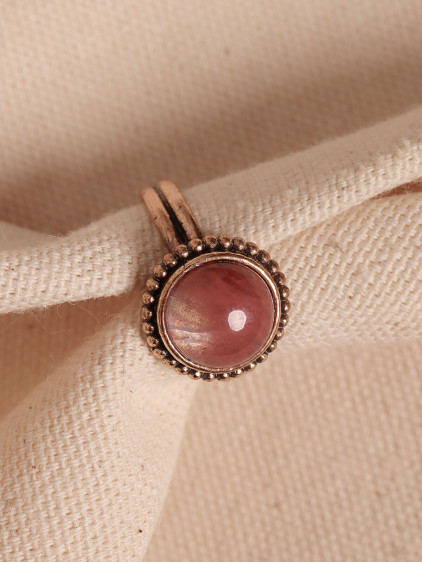 Pembe Kedi Gözü Taşlı Ayarlanabilir Otantik Yüzük