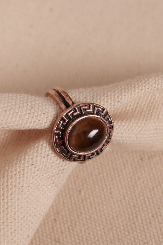 Kaplan Gözü Taşlı Oval Bakır Yüzük