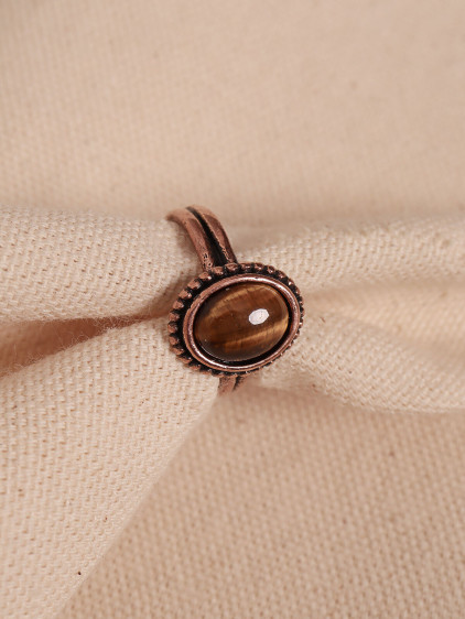 Kaplan Gözü Taşlı Oval Ayarlanabilir Bakır Yüzük Kaplan Gözü Taşlı Oval Ayarlanabilir Bakır Yüzük