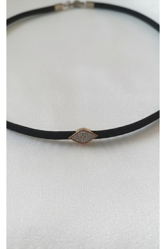 925 Ayar Gümüş Figürlü Deri Choker Kolye 925 Ayar Gümüş Figürlü Deri Choker Kolye