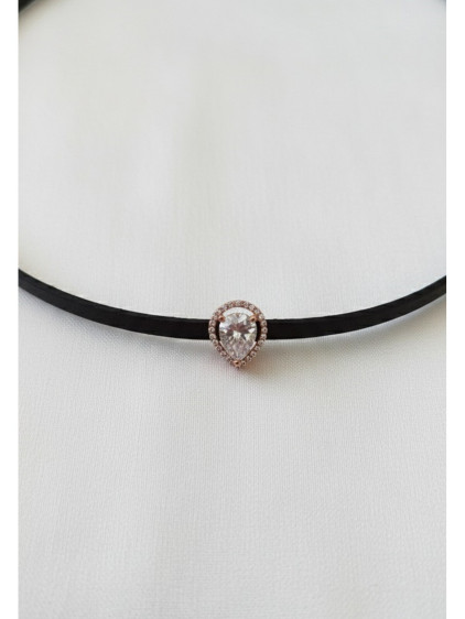 925 Ayar Damla Taş Figürlü Deri Choker Kolye