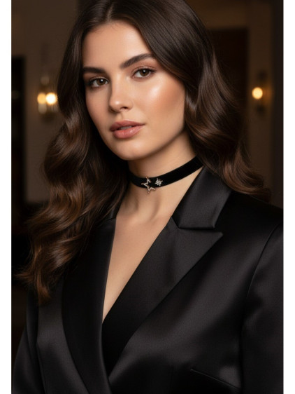 925 Ayar Çift Yıldız Figürlü Rose Renk Kadife Choker Kolye 925 Ayar Çift Yıldız Figürlü Rose Renk Kadife Choker Kolye