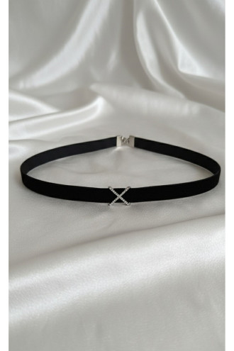 925 Ayar Gümüş X Figürlü Modern Deri Choker Kolye