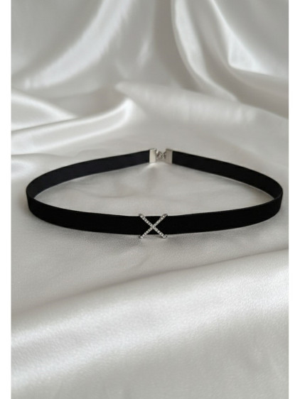 925 Ayar Gümüş X Figürlü Modern Deri Choker Kolye 925 Ayar Gümüş X Figürlü Modern Deri Choker Kolye