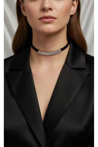 925 Ayar Balıksırtı Model Kadife Choker Kolye