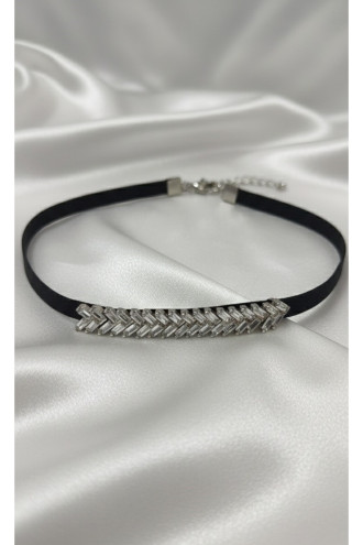 925 Ayar Balıksırtı Model Kadife Choker Kolye