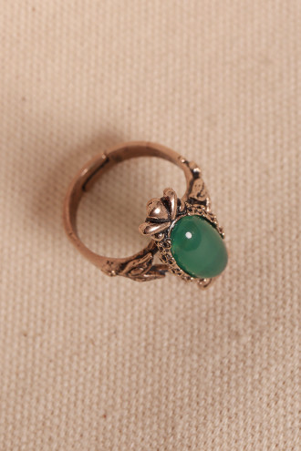 Yeşil Akik Taşlı Ayarlanabilir Otantik Yüzük