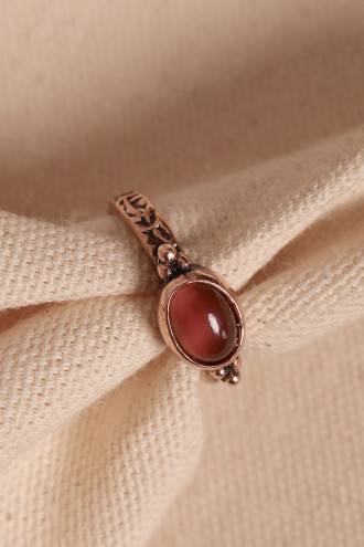 Akik Taşlı Ayarlanabilir Otantik Bakır Yüzük