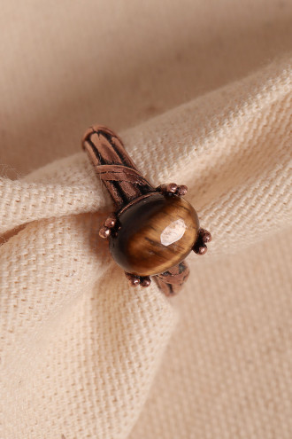 Kaplan Gözü Taşlı Ayarlanabilir Otantik Bakır Yüzük