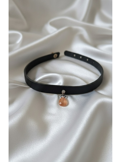 925 Ayar Bal Rengi Damla Taş Sallantılı, Deri Choker Kolye 925 Ayar Bal Rengi Damla Taş Sallantılı, Deri Choker Kolye