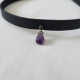 925 Ayar Mor Damla Taş Sallantılı, Deri Choker Kolye 925 Ayar Mor Damla Taş Sallantılı, Deri Choker Kolye