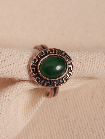 Yeşil Akik Taşlı Oval Bakır Yüzük