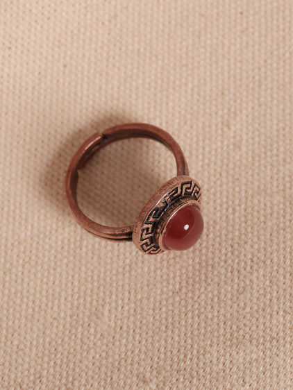 Akik Taşlı Oval Bakır Yüzük