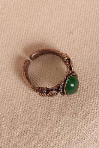 Yeşil Akik Taşlı Ayarlanabilir Otantik Yüzük