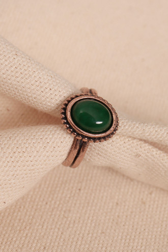 Yeşil Akik Taşlı Oval Ayarlanabilir Bakır Yüzük
