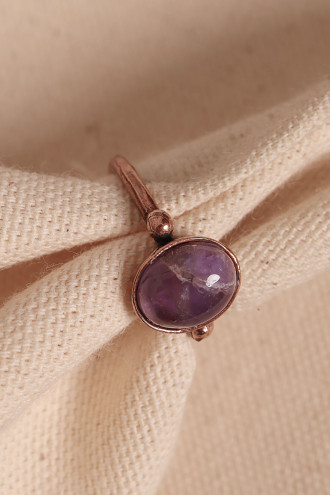 Ametist Taşlı Oval Ayarlanabilir Bakır Yüzük