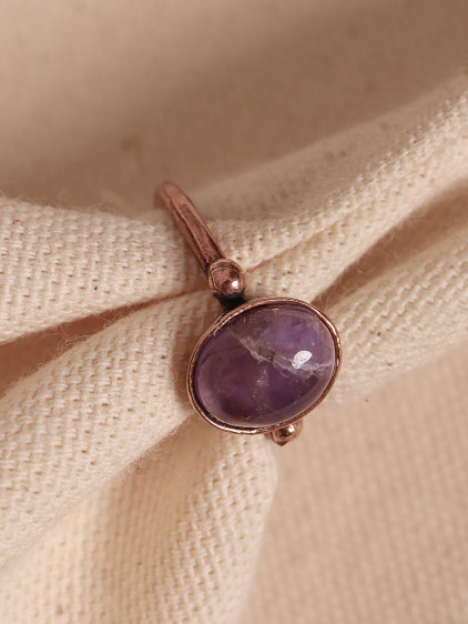 Ametist Taşlı Oval Ayarlanabilir Bakır Yüzük