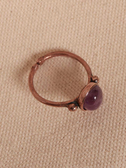 Ametist Taşlı Oval Ayarlanabilir Bakır Yüzük