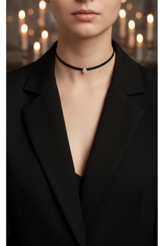 925 Ayar Baget Taşlı Rose Renk Deri Choker Kolye 925 Ayar Baget Taşlı Rose Renk Deri Choker Kolye