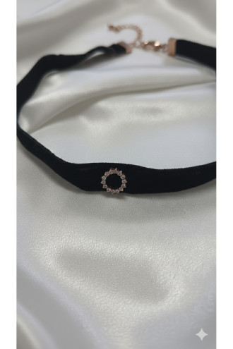 925 Ayar Güneş Figürlü Rose Renk Kadife Choker Kolye 925 Ayar Güneş Figürlü Rose Renk Kadife Choker Kolye