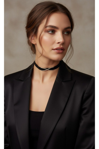 925 Ayar Çapraz Figürlü Kadife Choker Kolye