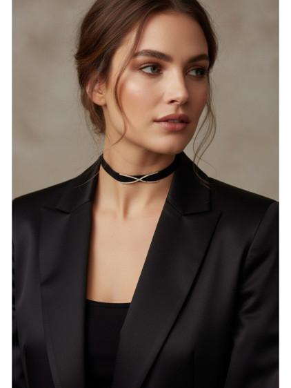 925 Ayar Çapraz Figürlü Kadife Choker Kolye 925 Ayar Çapraz Figürlü Kadife Choker Kolye