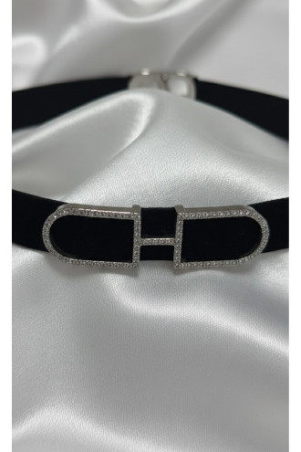 925 Ayar Gümüş Minimal Figürlü Kadife Choker Kolye