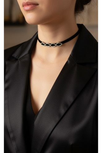 925 Ayar Çift Sonsuzluk Model Kadife Choker Kolye