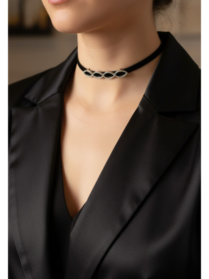 925 Ayar Çift Sonsuzluk Model Kadife Choker Kolye