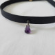 925 Ayar Mor Damla Taş Sallantılı, Deri Choker Kolye