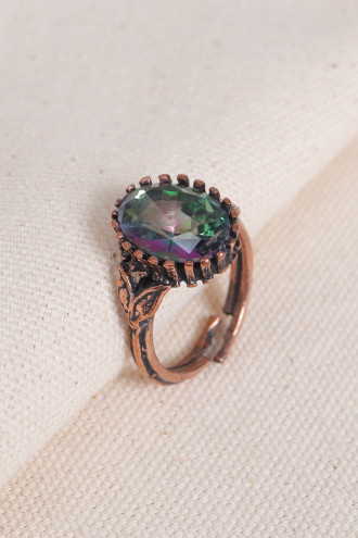 Mistik Topaz Taşlı Ayarlanabilir Bakır Yüzük