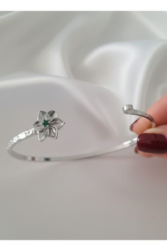 Silver Renk Ayarlanabilir Dövme Kelepçeli Doğum Ayı Çiçeği Bilezik (Mayıs)