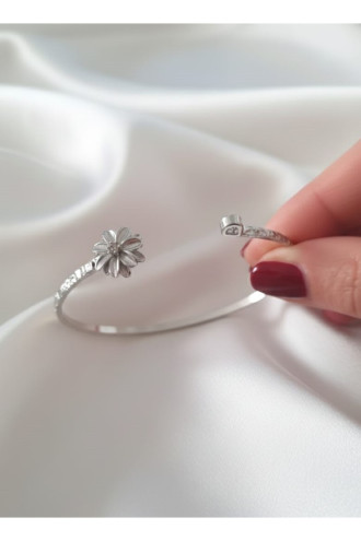 Silver Renk Ayarlanabilir Dövme Kelepçeli Doğum Ayı Çiçeği Bilezik (Nisan)