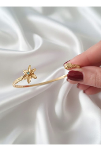 Gold Renk Ayarlanabilir Dövme Kelepçeli Doğum Ayı Çiçeği Bilezik (Mart)