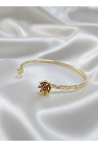 Gold Renk Ayarlanabilir Dövme Kelepçeli Doğum Ayı Çiçeği Bilezik (Temmuz)