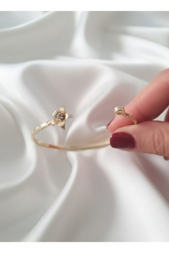 Gold Renk Ayarlanabilir Dövme Kelepçeli Doğum Ayı Çiçeği Bilezik (Şubat)