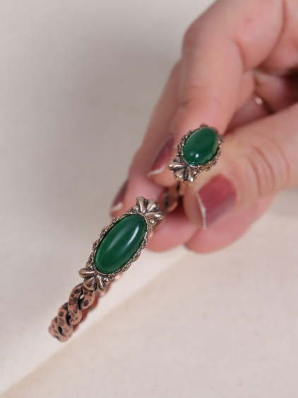 Yeşil Akik Taşlı Örgü Model Bakır Bilezik Yeşil Akik Taşlı Örgü Model Bakır Bilezik