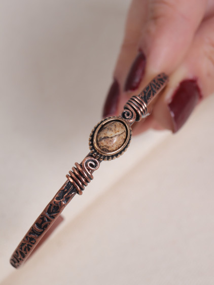 Kahverengi Jasper Taşlı Oval Saf Bakır Otantik İnce Bilezik Kahverengi Jasper Taşlı Oval Saf Bakır Otantik İnce Bilezik
