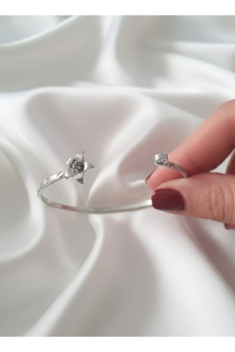 Silver Renk Ayarlanabilir Dövme Kelepçeli Doğum Ayı Çiçeği Bilezik (Şubat)