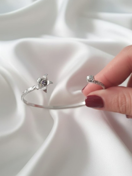 Silver Renk Ayarlanabilir Dövme Kelepçeli Doğum Ayı Çiçeği Bilezik (Şubat)