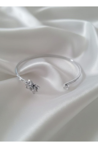 Silver Renk Ayarlanabilir Dövme Kelepçeli Doğum Ayı Çiçeği Bilezik (Ocak)