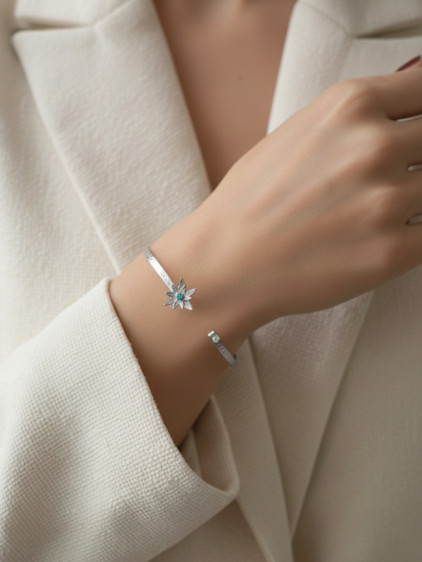 Silver Renk Ayarlanabilir Dövme Kelepçeli Doğum Ayı Çiçeği Bilezik (Aralık)