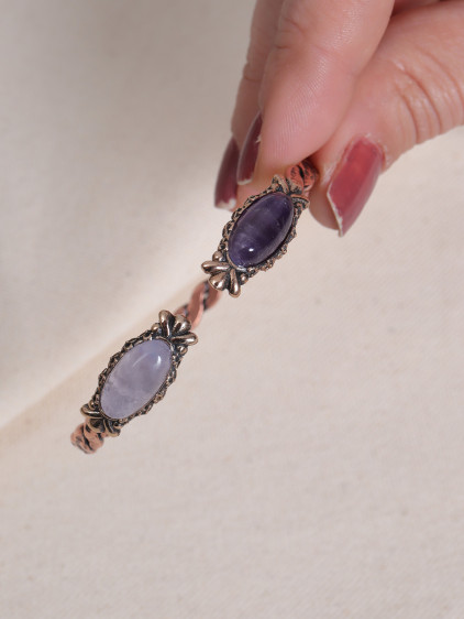 Pembe Kuvars ve Ametist Taşlı Örgü Model Bakır Bilezik Pembe Kuvars ve Ametist Taşlı Örgü Model Bakır Bilezik